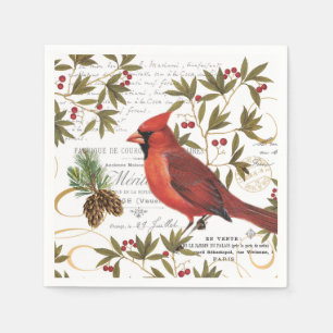 modern vintage winter woodland cardinal napkin
