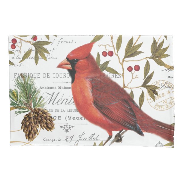 modern vintage winter woodland cardinal pillowcase (Front)