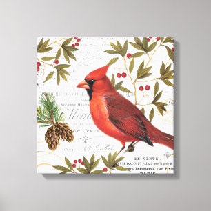 Modern vintage woodland cardinal canvas print
