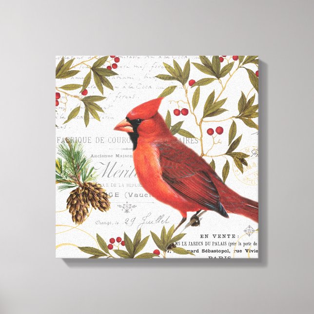 Modern vintage woodland cardinal canvas print (Front)