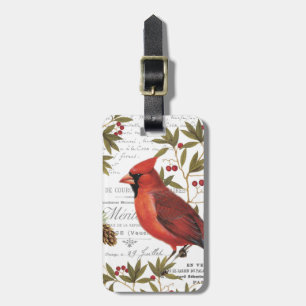 Modern vintage woodland cardinal luggage tag