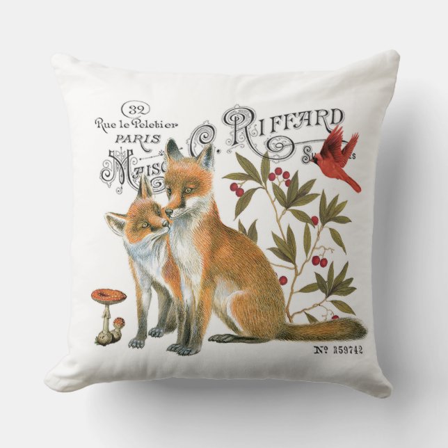 modern vintage woodland fox throw pillow (Front)