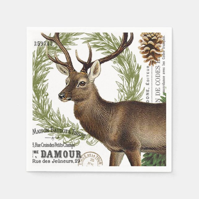 modern vintage woodland winter deer napkin (Front)