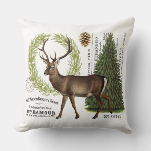 modern vintage woodland winter deer throw pillow
