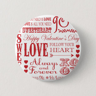 Modern vintage word Valentine Love collage 2 Inch Round Button