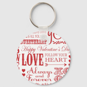 Modern vintage word Valentine Love collage Keychain