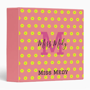 Modern vintage yellow flowers Elegant monogram Binder