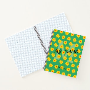 Modern vintage Yellow green flowers pattern  Notebook