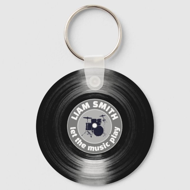 Modern Vinyl Record Drums Keychain  (Front)
