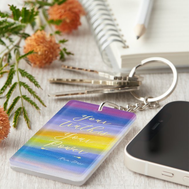 Modern Violet and Golden Ray Abstract Keychain (Front Right)