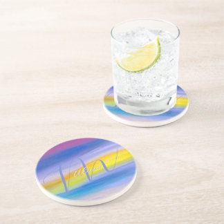 Modern Violet and Golden Ray Acrylic Abstract Coaster