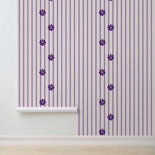 Modern Violet & Blush Stripes - Purple Blooms Wallpaper