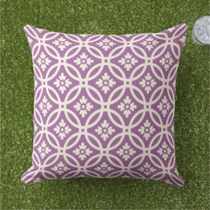 Modern Violet Floral Framework Pattern Outdoor Pillow