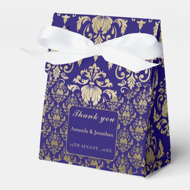Modern Violet Purple and Gold Pattern Wedding Favor Box (Front Side)