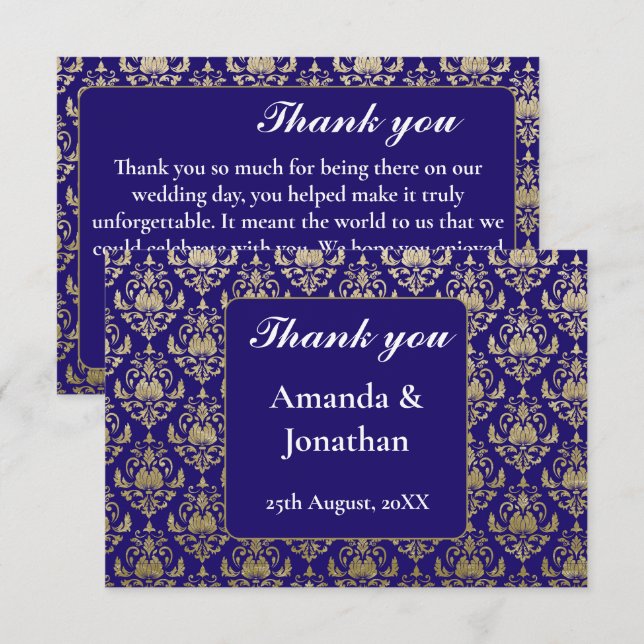 Modern Violet Purple and Gold Pattern Wedding Thank You Card (Front/Back)