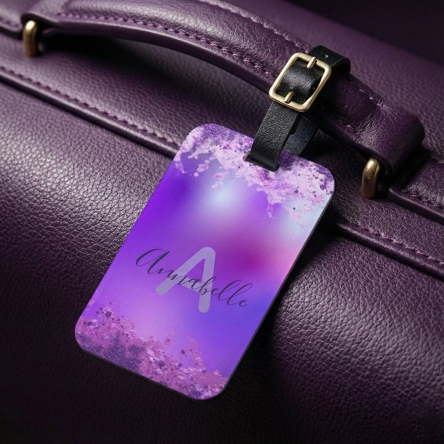 Modern Violet Purple Holographic Glitter Custom Luggage Tag (Creator Uploaded)