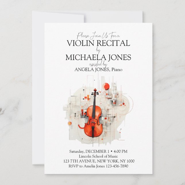 Modern Violin Music Recital Invitation & Program  (Front)