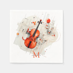Modern Violin Music Recital Monogram Name Gift Napkin