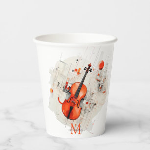 Modern Violin Music Recital Monogram Name Gift Paper Cups