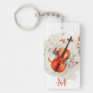 Modern Violin Music Recital Monogram Name Keychain
