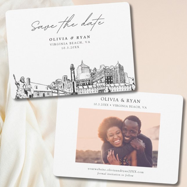 Modern Virginia Beach Wedding Save the Date Invitation (Modern Virginia Beach Wedding Save the Date Invitation with Engagement Photo)
