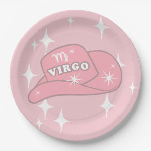 Modern Virgo Zodiac Pink Cowgirl Hat Party  Paper Plate