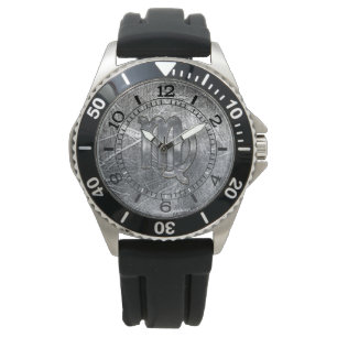 Modern Virgo Zodiac Sign Grunge Distressed Dial Watch