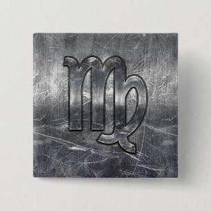 Modern Virgo Zodiac Sign Grunge Distressed Style 2 Inch Square Button