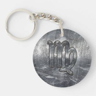 Modern Virgo Zodiac Sign Grunge Distressed Style Keychain