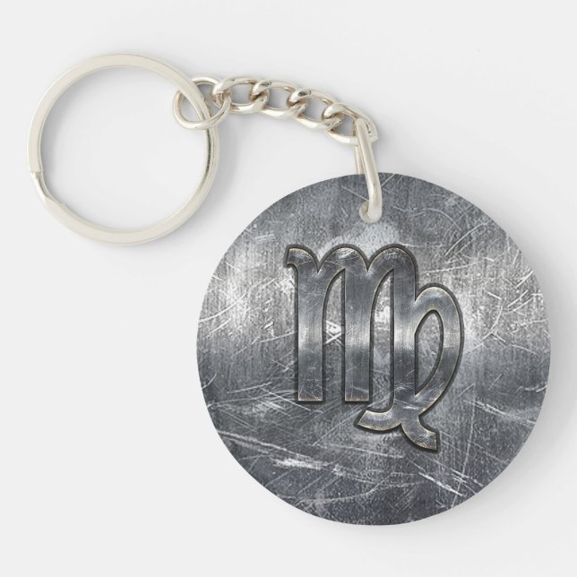 Modern Virgo Zodiac Sign Grunge Distressed Style Keychain (Front)