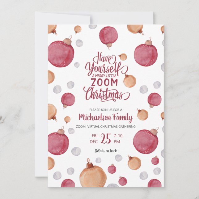 Modern Virtual Christmas Watercolor Ornaments Invitation (Front)