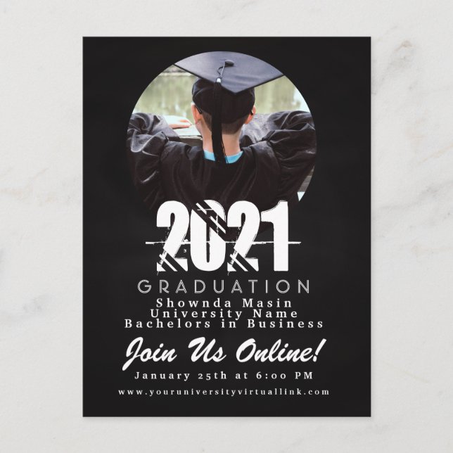 Modern Virtual Graduation Chalk Board Photo Postcard (Front)