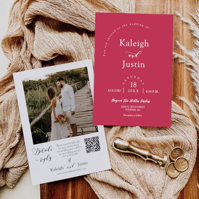 Modern Viva Magenta Boho Wedding QR Code Photo Invitation (Creator Uploaded)