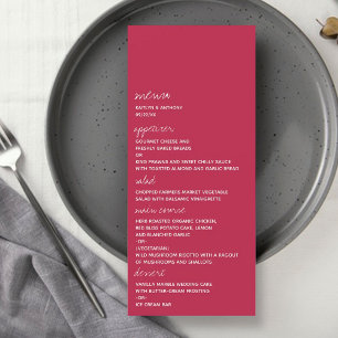Modern Viva Magenta Minimalistic Wedding Menu