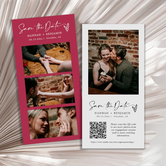 Modern Viva Magenta Photo Booth Strip QR Code Save The Date (Creator Uploaded)