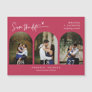Modern Viva Magenta Save the Date Tri Arch Photo