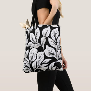 Modern Waldorf Botanical Style Black & White Leaf  Tote Bag