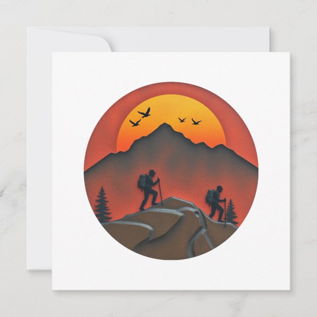 Modern Walking Hiking Mountain Holiday Card (Front)