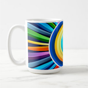 Modern wall clock with vibrant radial rainbow sunb coffee mug