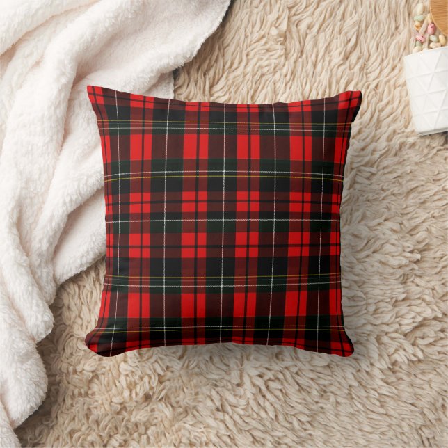 Modern Wallace Red Scottish Tartan Plaid Pattern Throw Pillow (Blanket)