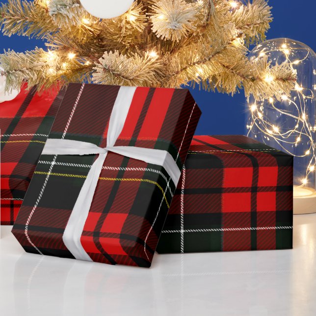 Modern Wallace Red Scottish Tartan Plaid Pattern Wrapping Paper (Holidays)