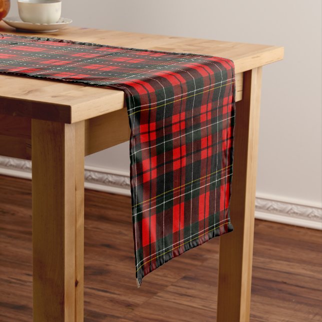 Modern Wallace Red Scottish Tartan Plaid Short Table Runner (In Situ)