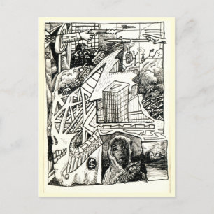 "Modern Warfare", ink drawing Postcard