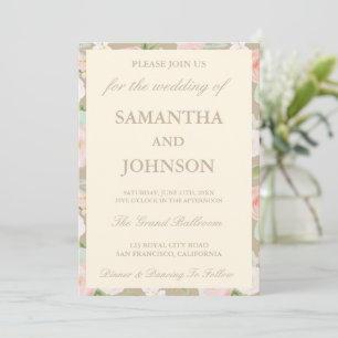 Modern Warm Taupe Vintage Ivory Floral Wedding Invitation