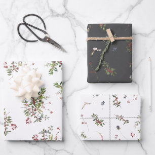 Modern Warm Winter Berry Watercolor Wrapping Paper Sheet