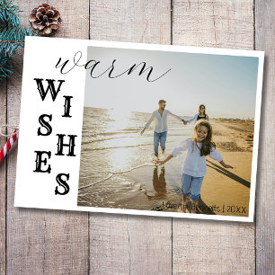 Modern Warm Wishes Two Beach Family Photo Holiday Card