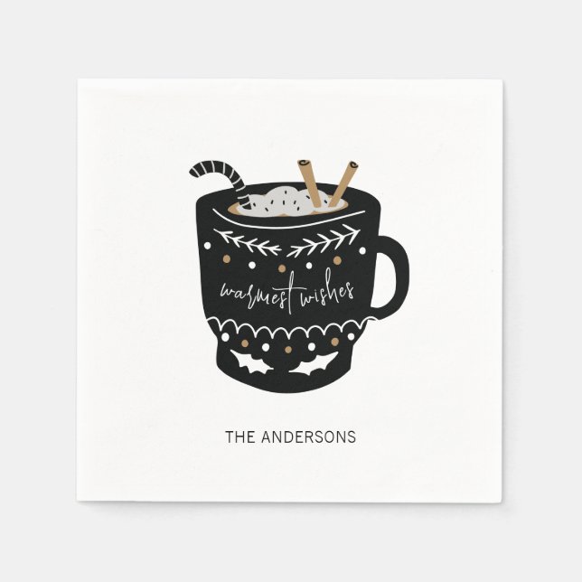Modern Warmest Wishes Hot Cocoa Holiday Napkin (Front)