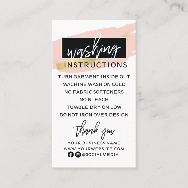Modern Washing Instructions Shirt Care Business Card (Front)