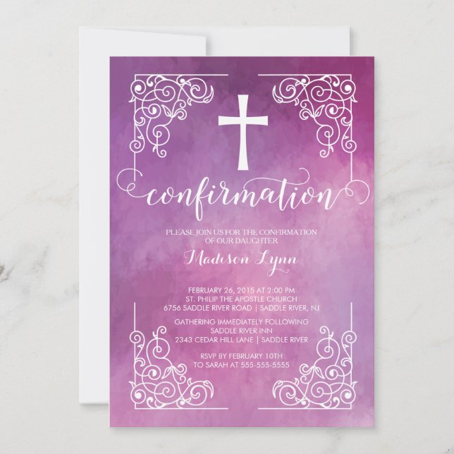 Modern Watercoler Cross Confirmation Invitation (Front)