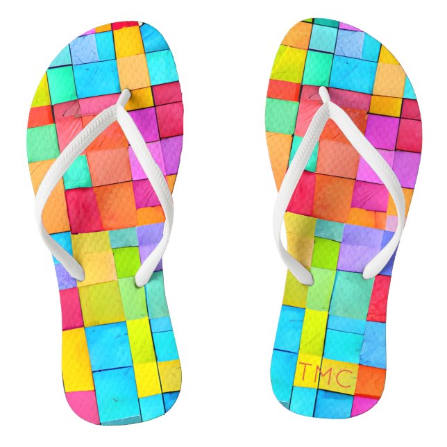 Modern Watercolor Abstract Art INITIALS Bright Fun Flip Flops (Footbed)
